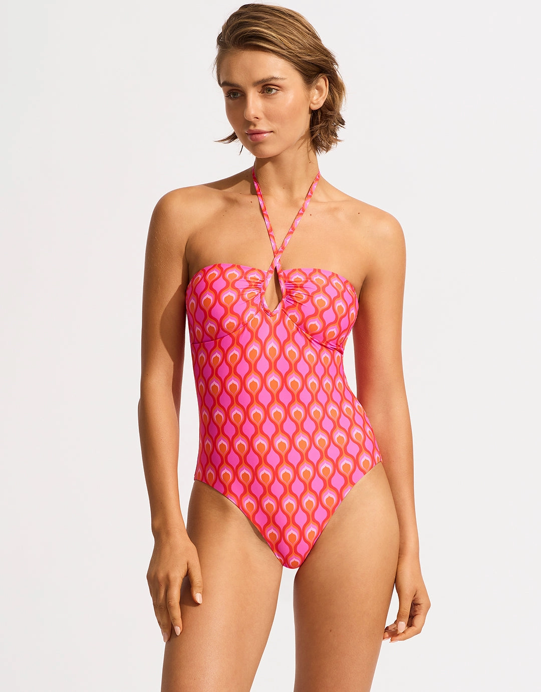 Birds of Paradise Diamond Wire Bandeau Swimsuit - Chilli Red