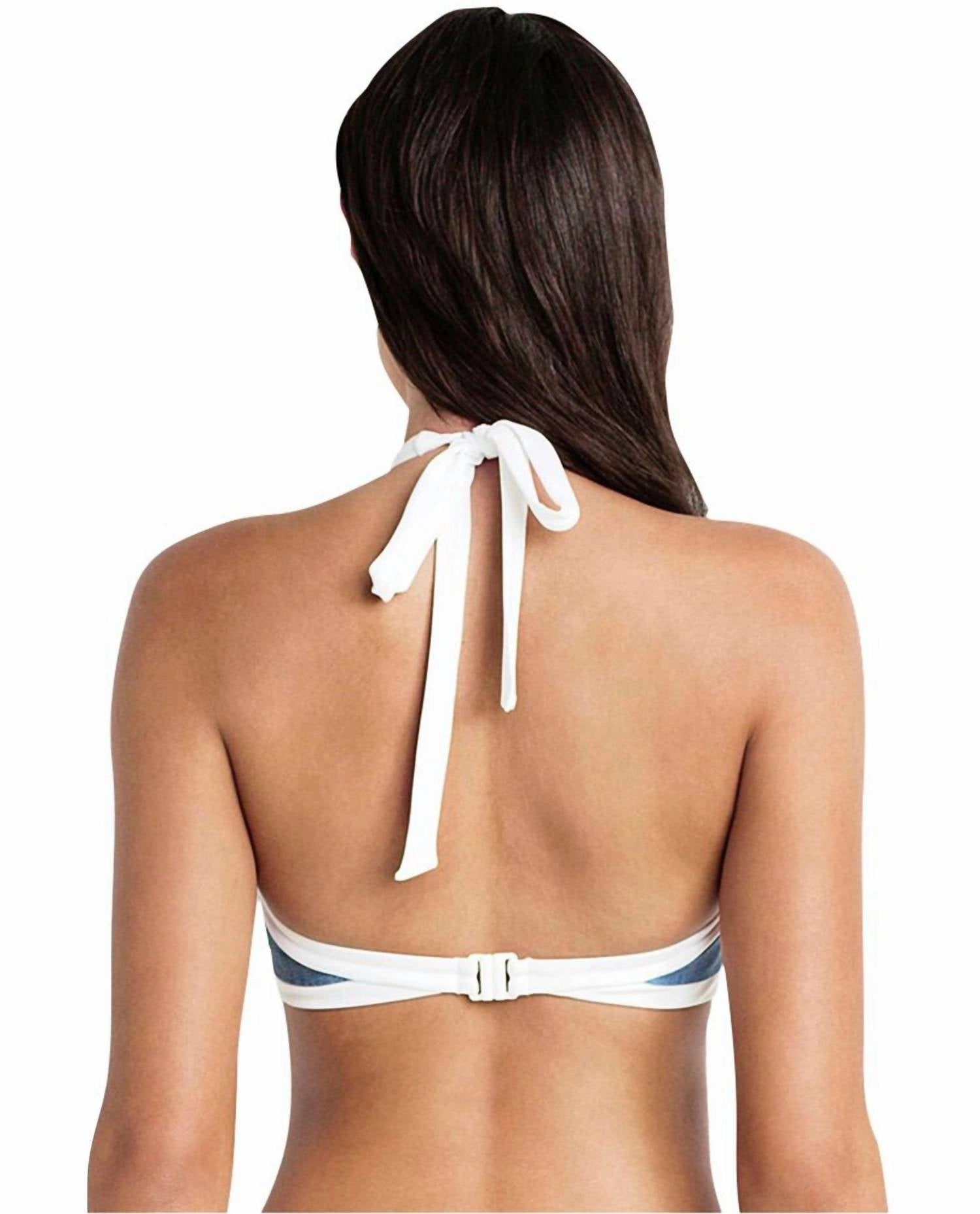 Block Party High Neck Bikini Top In Sea Denim