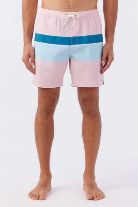Block Volley Elastic Waist 17" Swim Trunks In Pink Dust