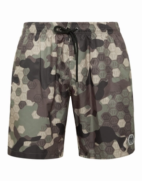 Camouflage Long Swim Boxer Monogram