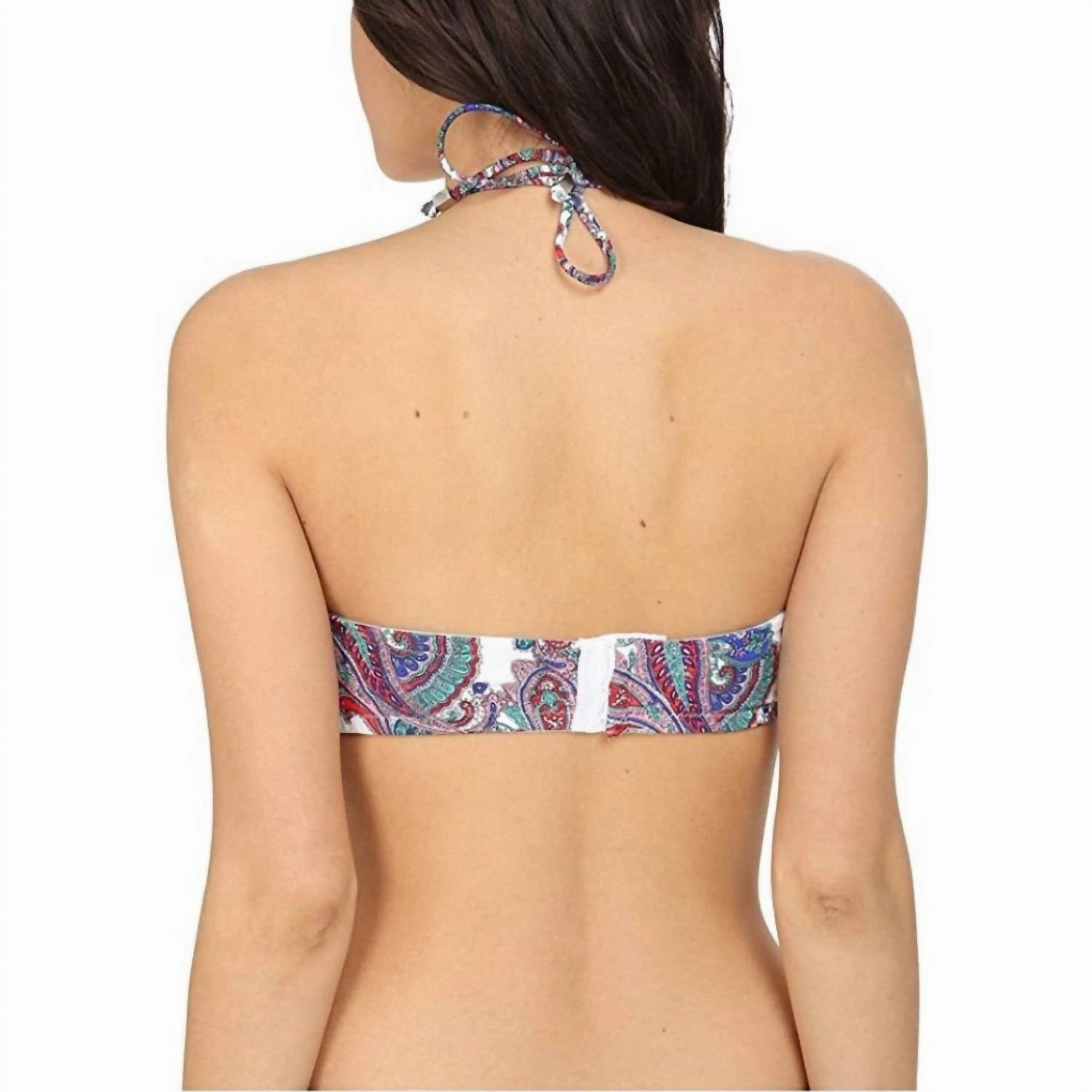 Capri Paisley Cinched Bandeau Top In White Multi