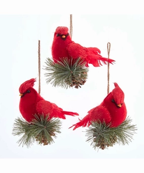 Cardinal With Pinecone And Greenery Ornament - Single, Various Styles
