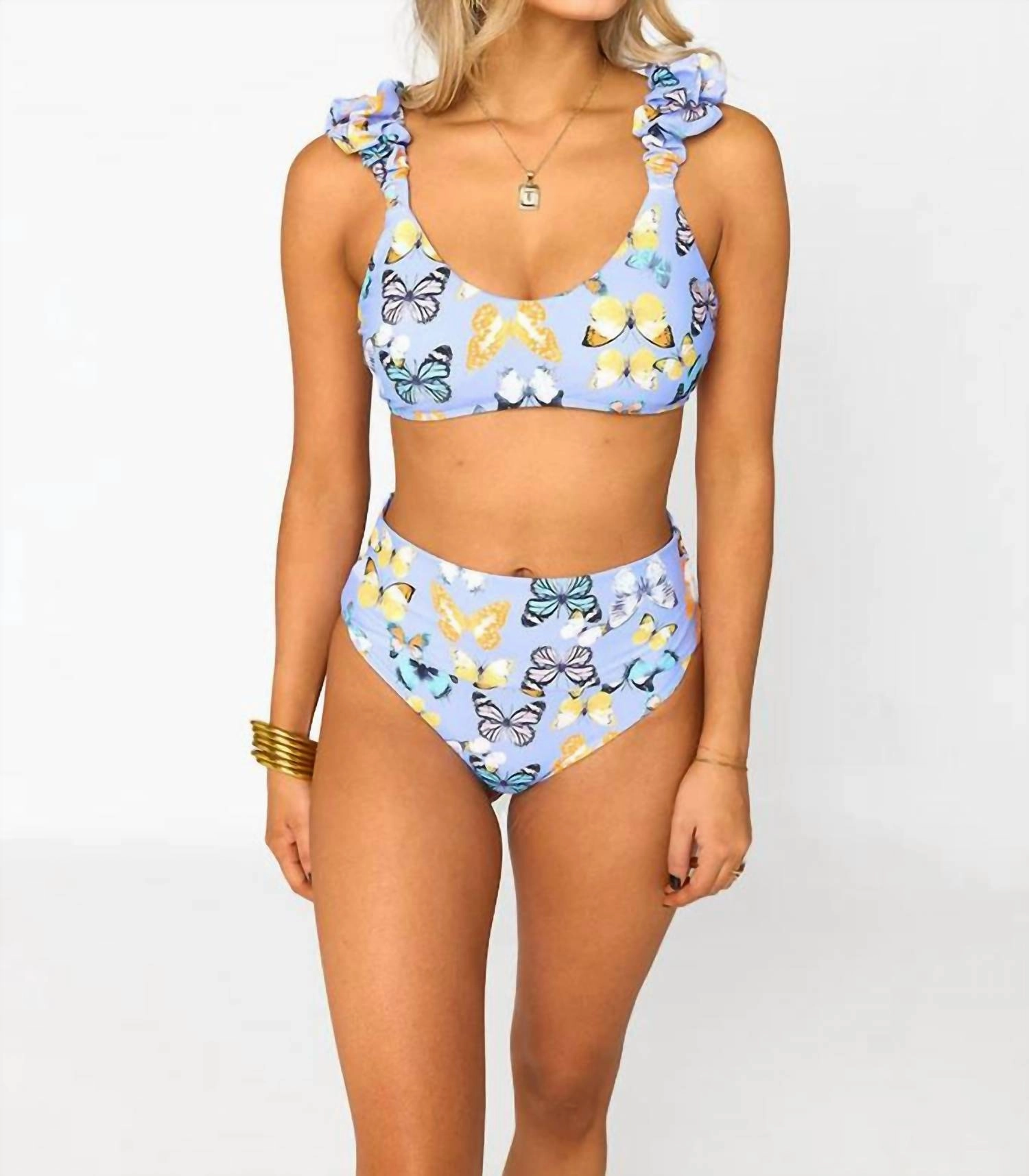 Cheek Bikini Bottom With Wrap Skirt Set In Purple Floor