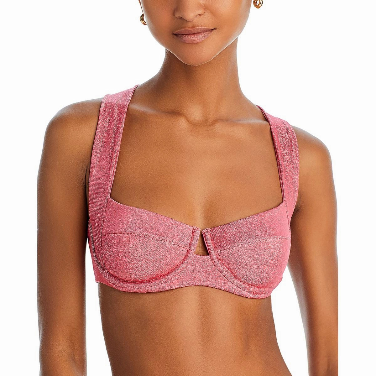 Chloe Womens Solid Metallic Bikini Swim top
