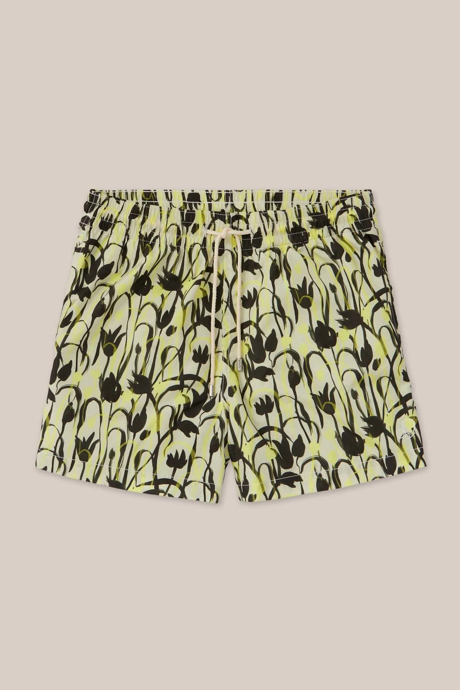 Classic Swim Trunks In Beige Tulips