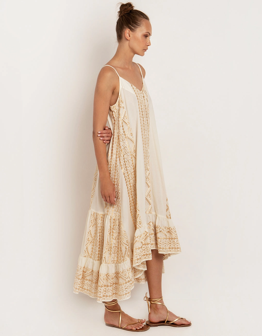 Classic Triangle Hi-Low Midi Dress - Natural and Gold