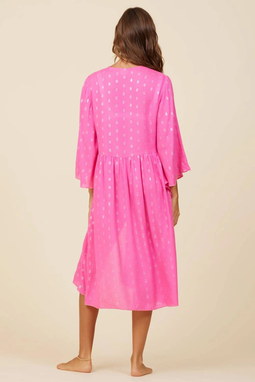 Clipped Metallic Kimono In Hot Pink