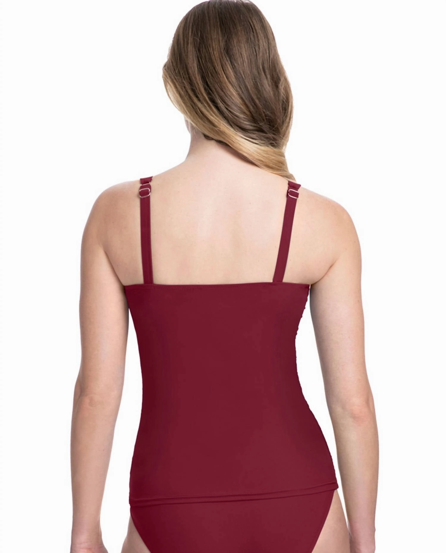 D-Cup Scoop Neck Shirred Tankini Top In Tutti Frutti Merlot