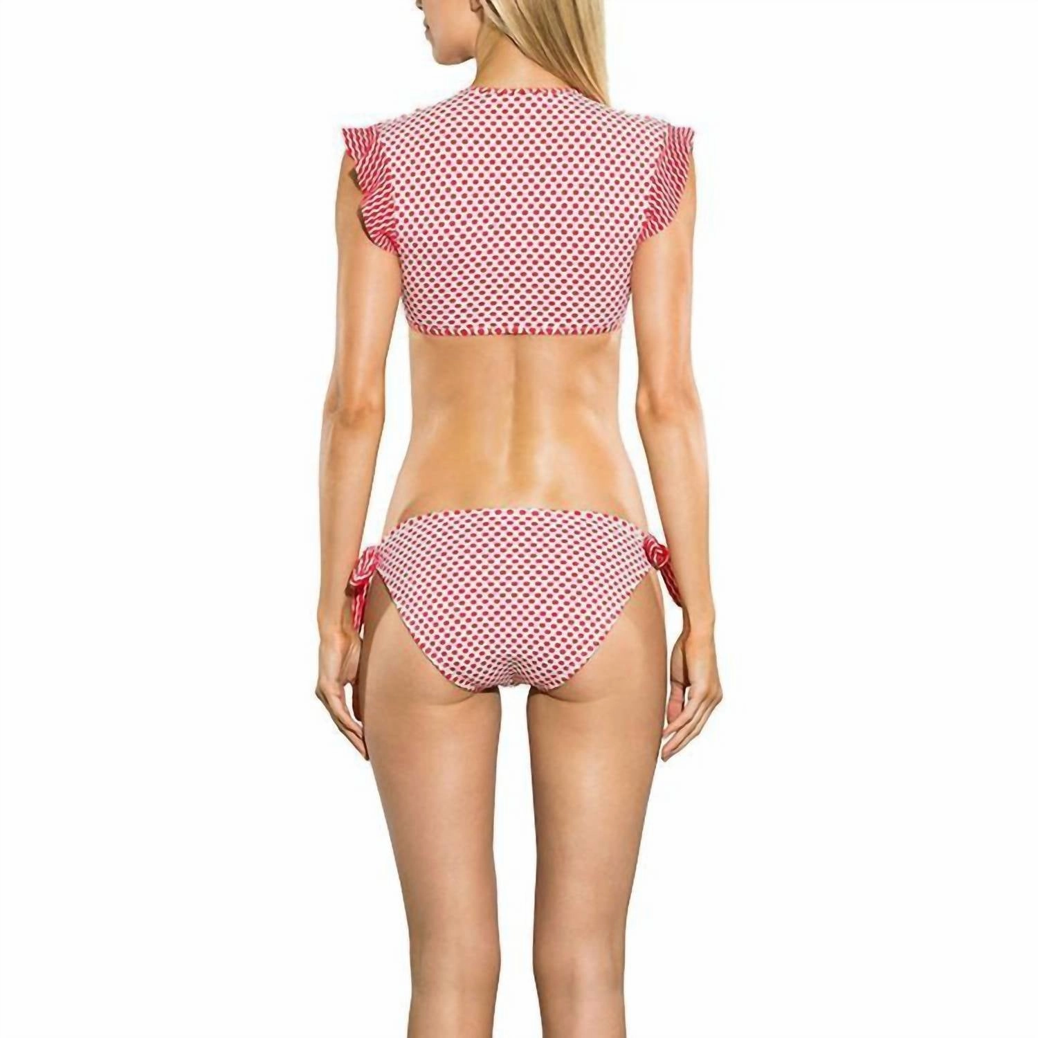 Dot Jacquard Bow Bikini Bottom In Red/white