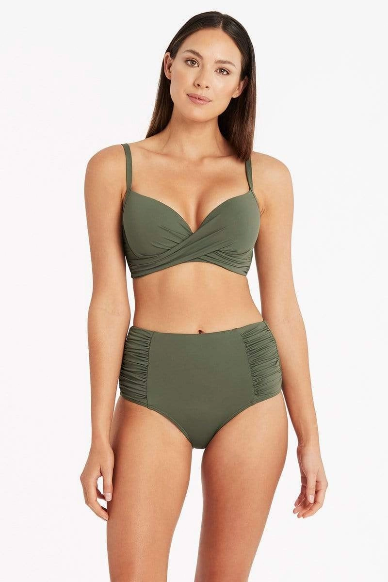 Eco High Waist Gathered Pant Khaki