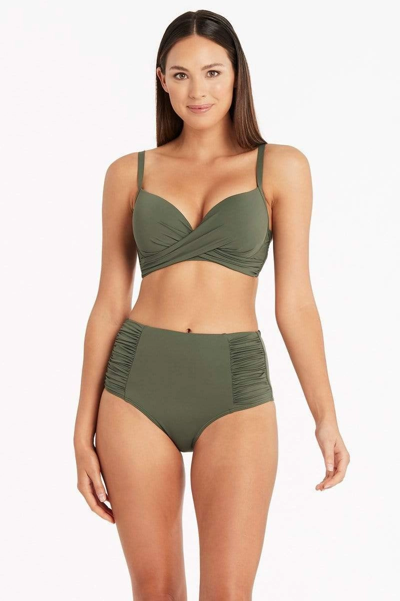 Eco High Waist Gathered Pant Khaki