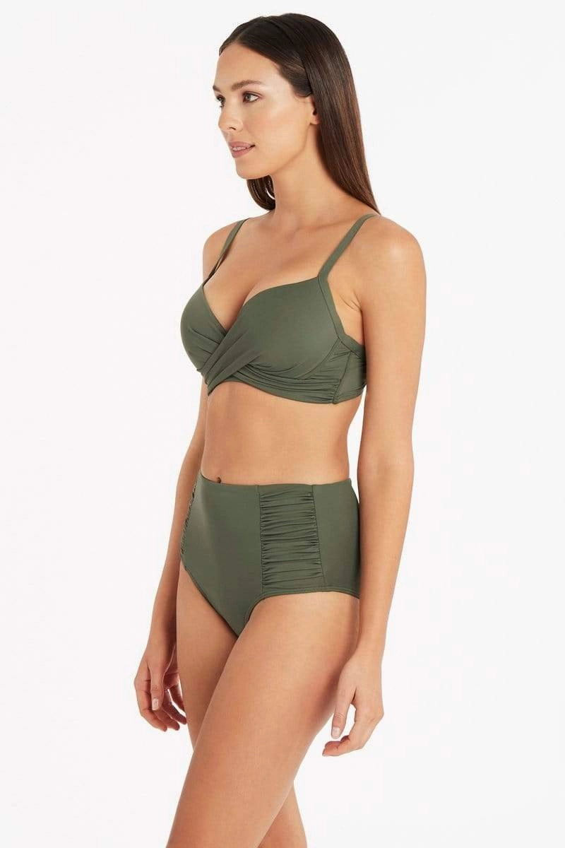 Eco High Waist Gathered Pant Khaki
