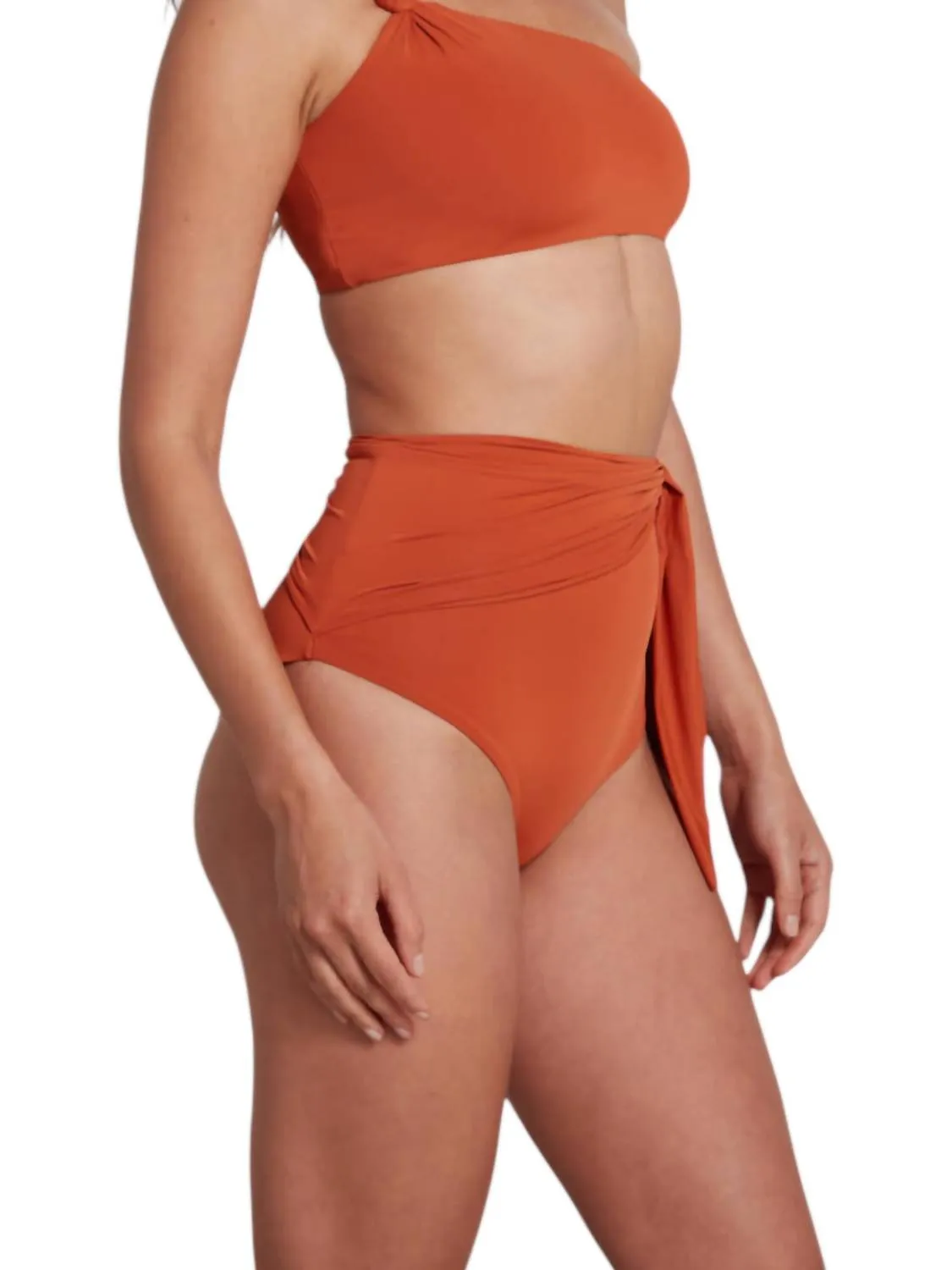 Elle High Waist Bikini Bottom With Sash In Pumpkin
