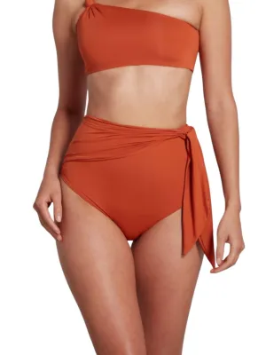 Elle High Waist Bikini Bottom With Sash In Pumpkin