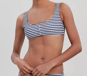 Elle Button Bikini Top In French Navy Stripe