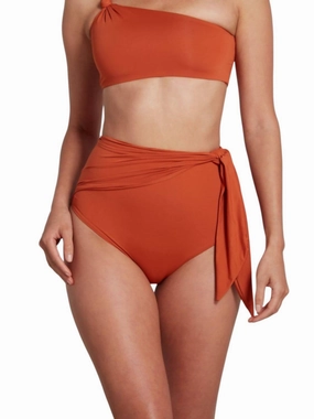 Elle High Waist Bikini Bottom With Sash In Pumpkin
