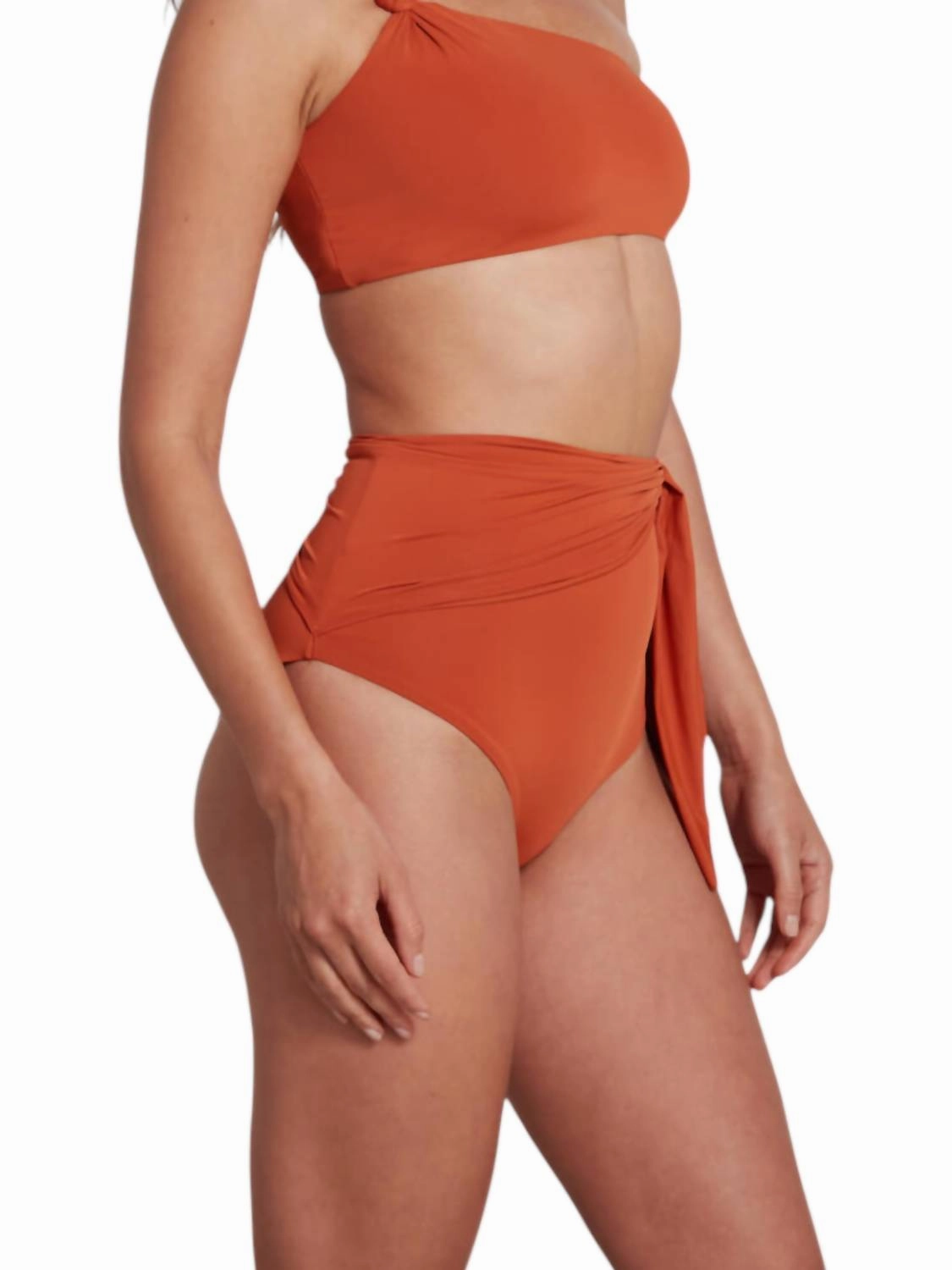 Elle High Waist Bikini Bottom With Sash In Pumpkin