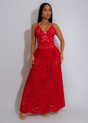 Feel The Breeze Eyelet Swimsuit Set Red