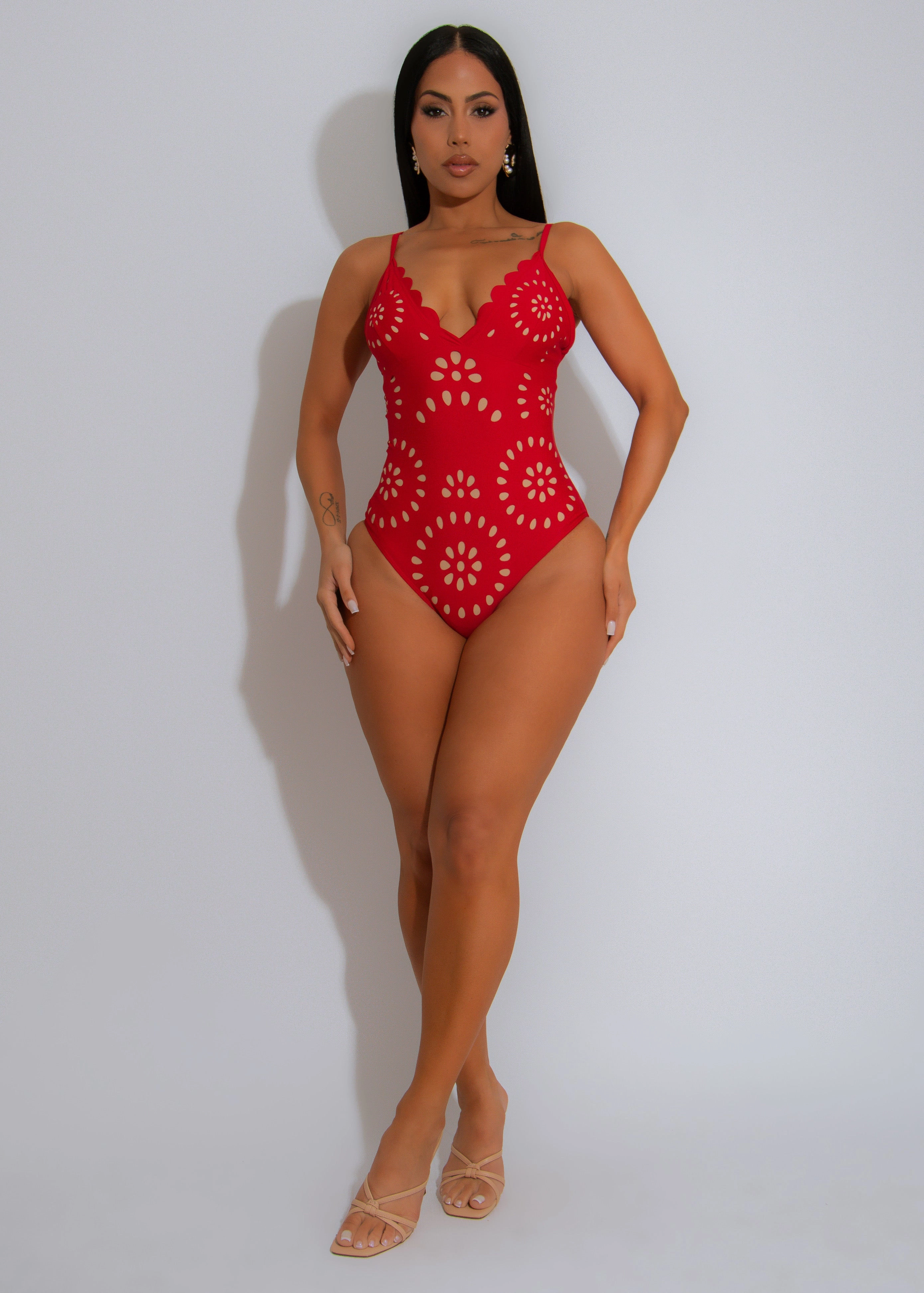 Feel The Breeze Eyelet Swimsuit Set Red