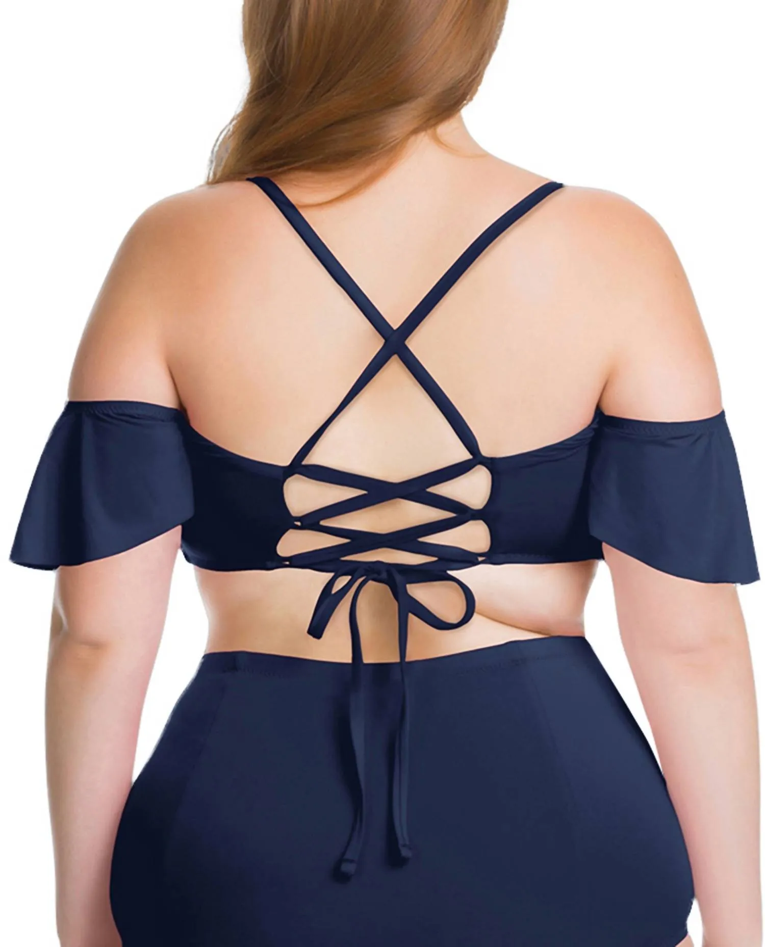 Flounce Off The Shoulder Ruffle Bikini Top - Plus In Indigo