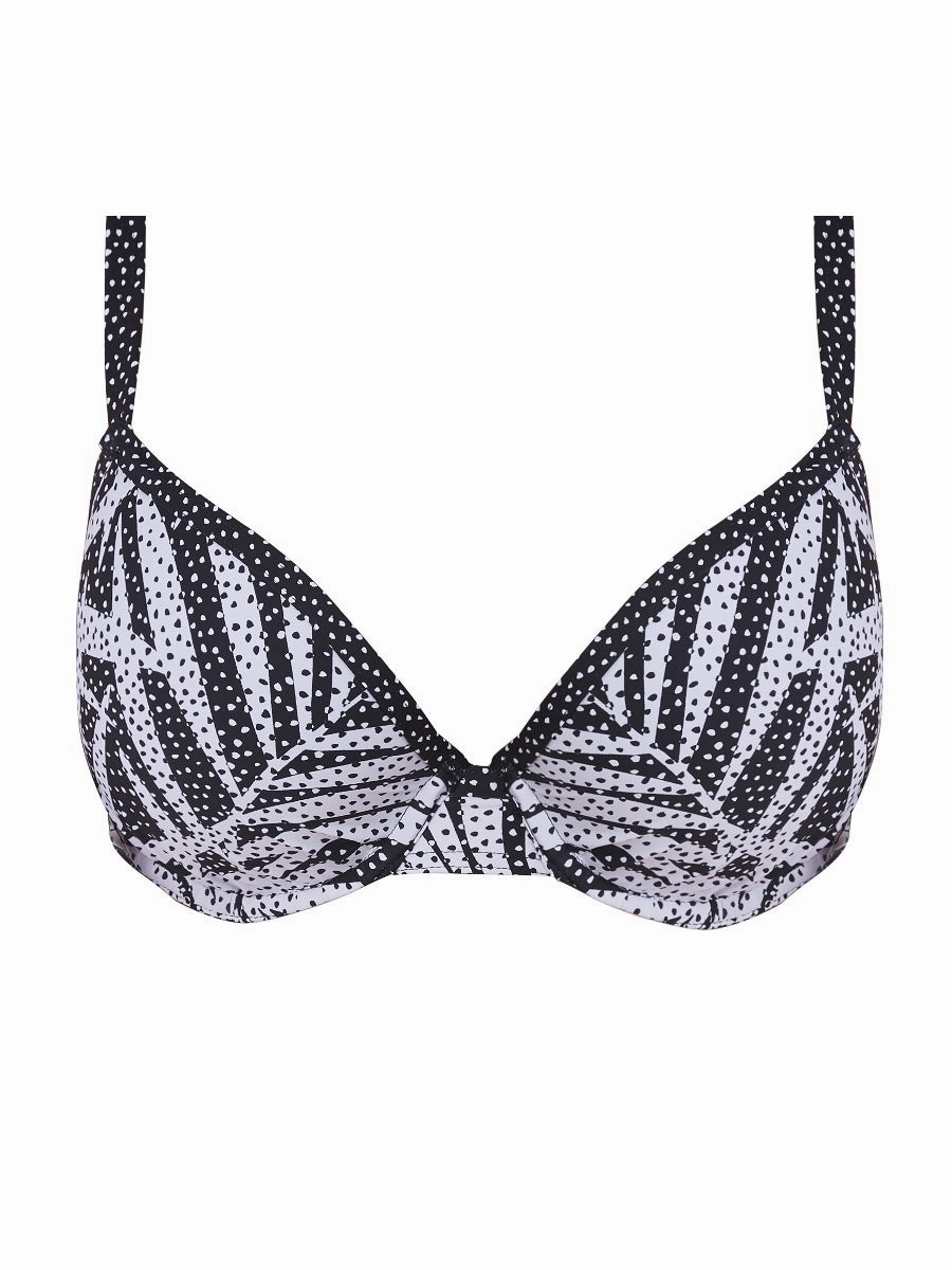 Gemini Palm Moulded Plunge Bikini Top - Monochrome