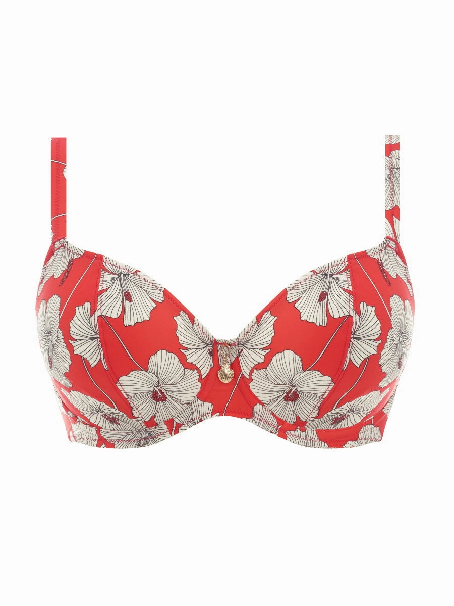 Hibiscus Beach Plunge Bikini Top - Sunset
