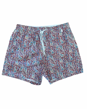 Isaia Mens Pink Multicolored Floral Paisley Pattern Swim Trunks