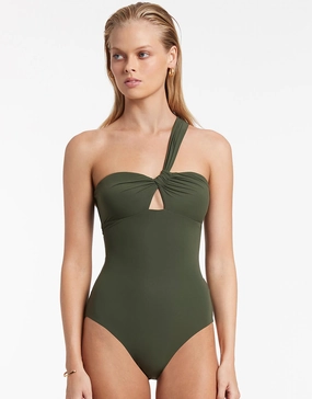Jetset Gathered One Shoulder Swimsuit - Olive