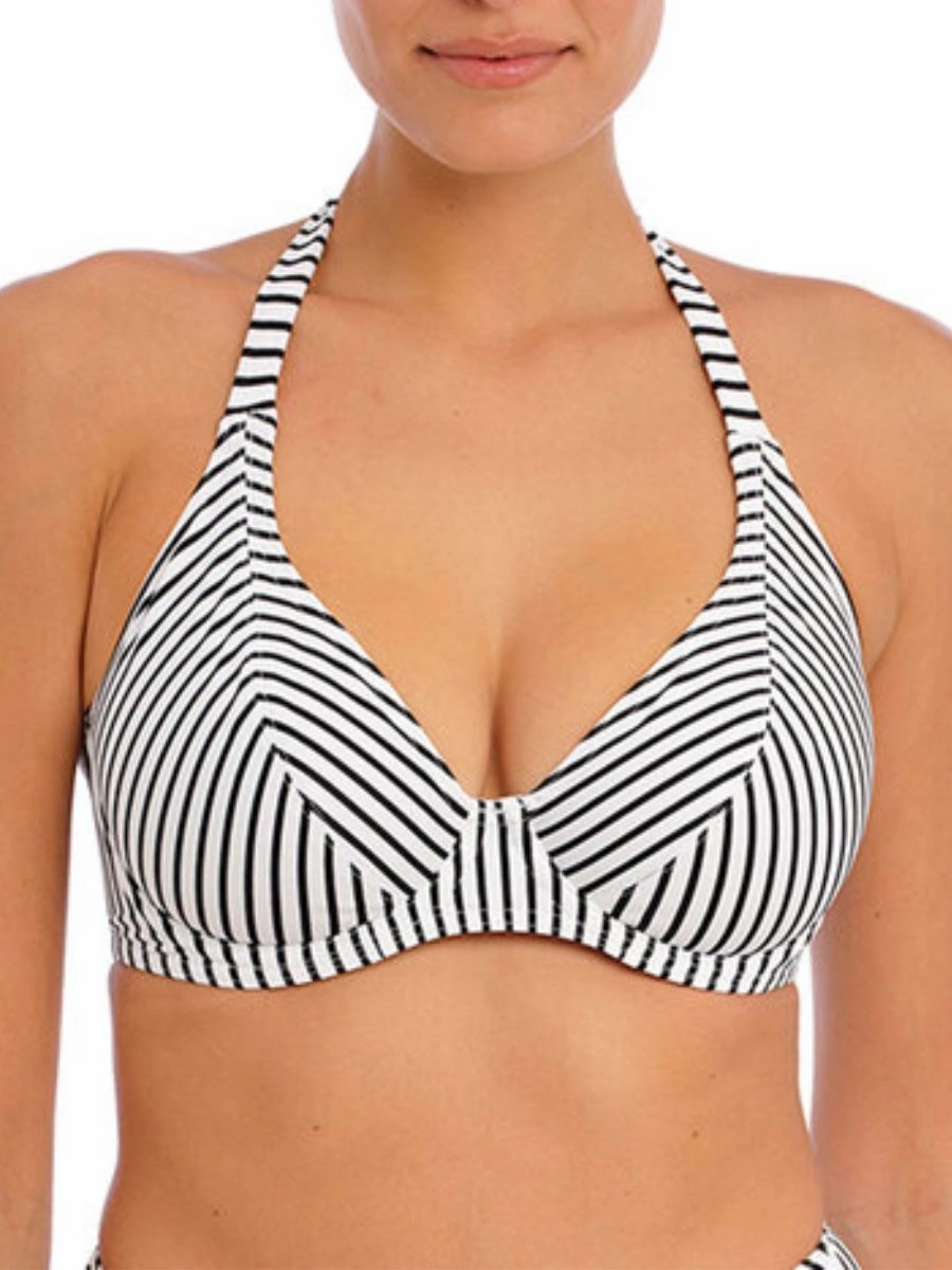Jewel Cove Halter Bikini Top - Stripe Black