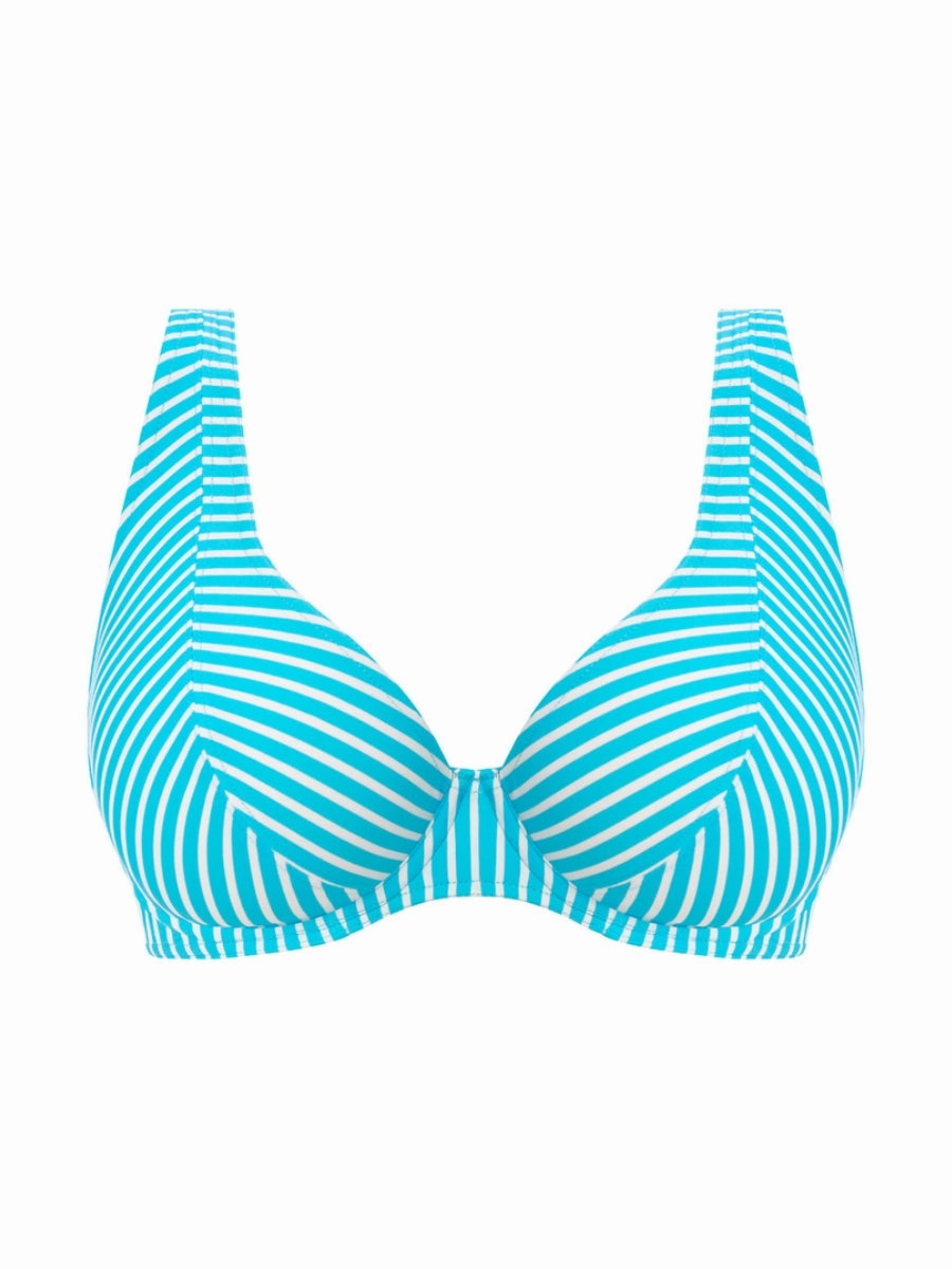 Jewel Cove High Apex Bikini Top - Stripe Turquoise