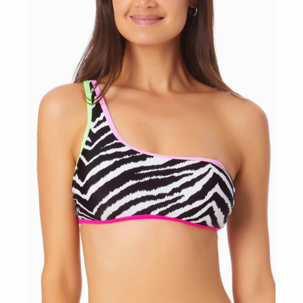 Juniors Womens Animal Print One Shoulder Bikini Swim Top