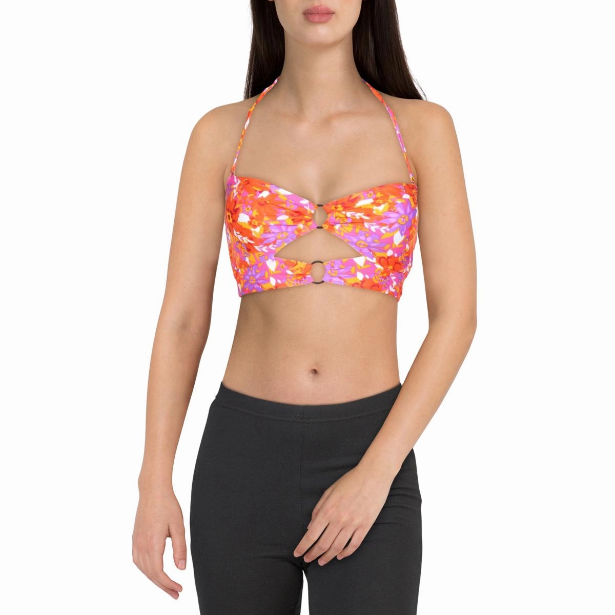 Juniors Womens Floral O-Ring Swim Top Separates