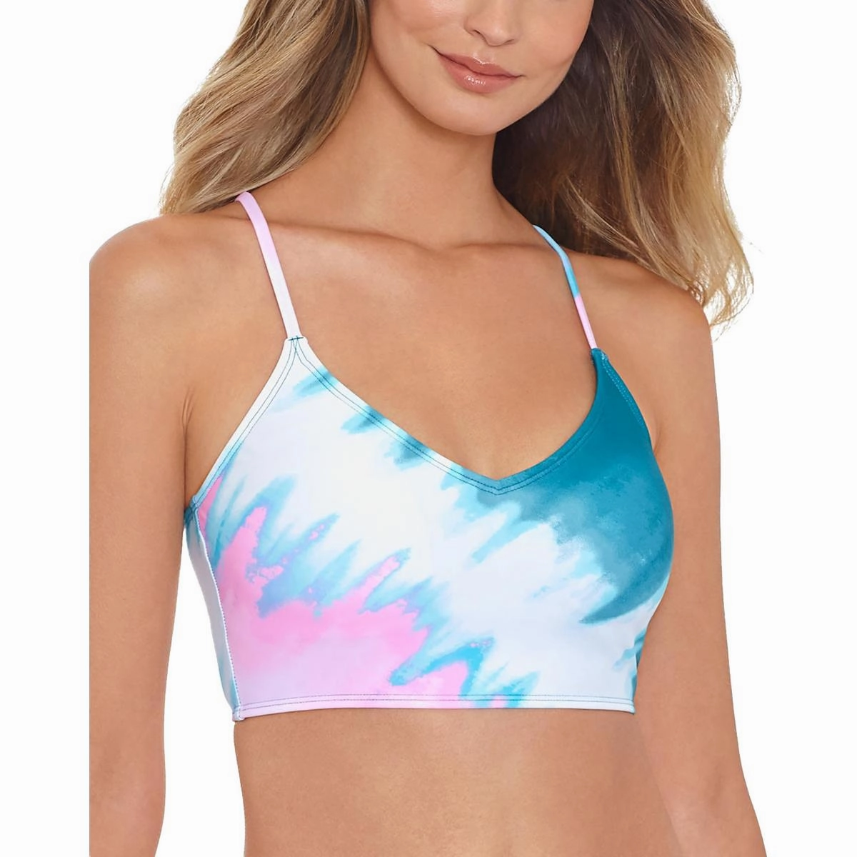 Juniors Womens Tie-Dye Lace-Up Bikini Swim top