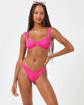 L*Space Chain Link Cabana Bikini Bottom Women's L Bougainvillea Stretch ERK310 (Pink,Regular,L)