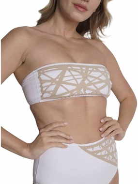 Lillian Strapless Bikini Top In White/camel