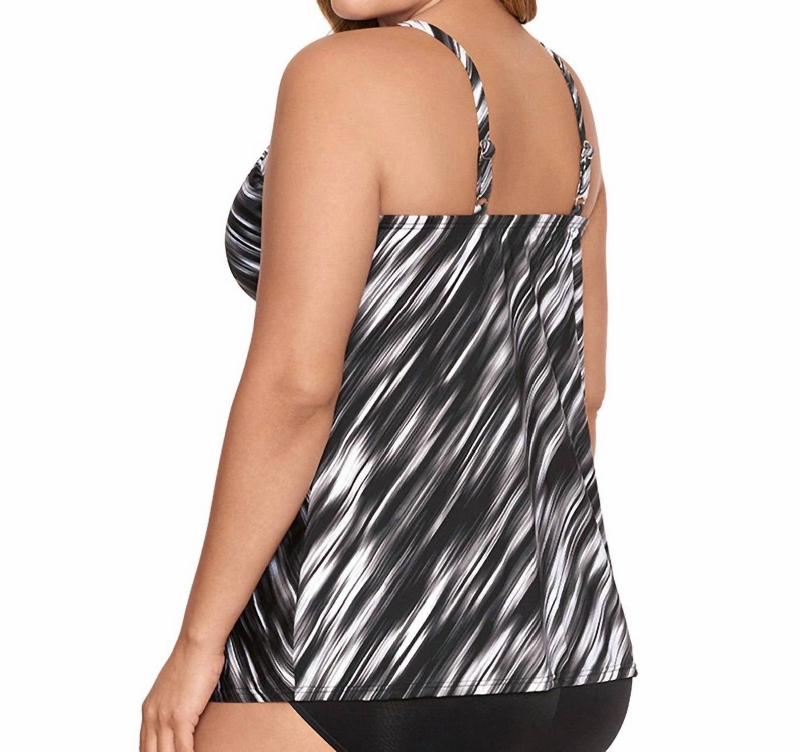 Love Knot Underwire Plus Size Tankini Top In Black White