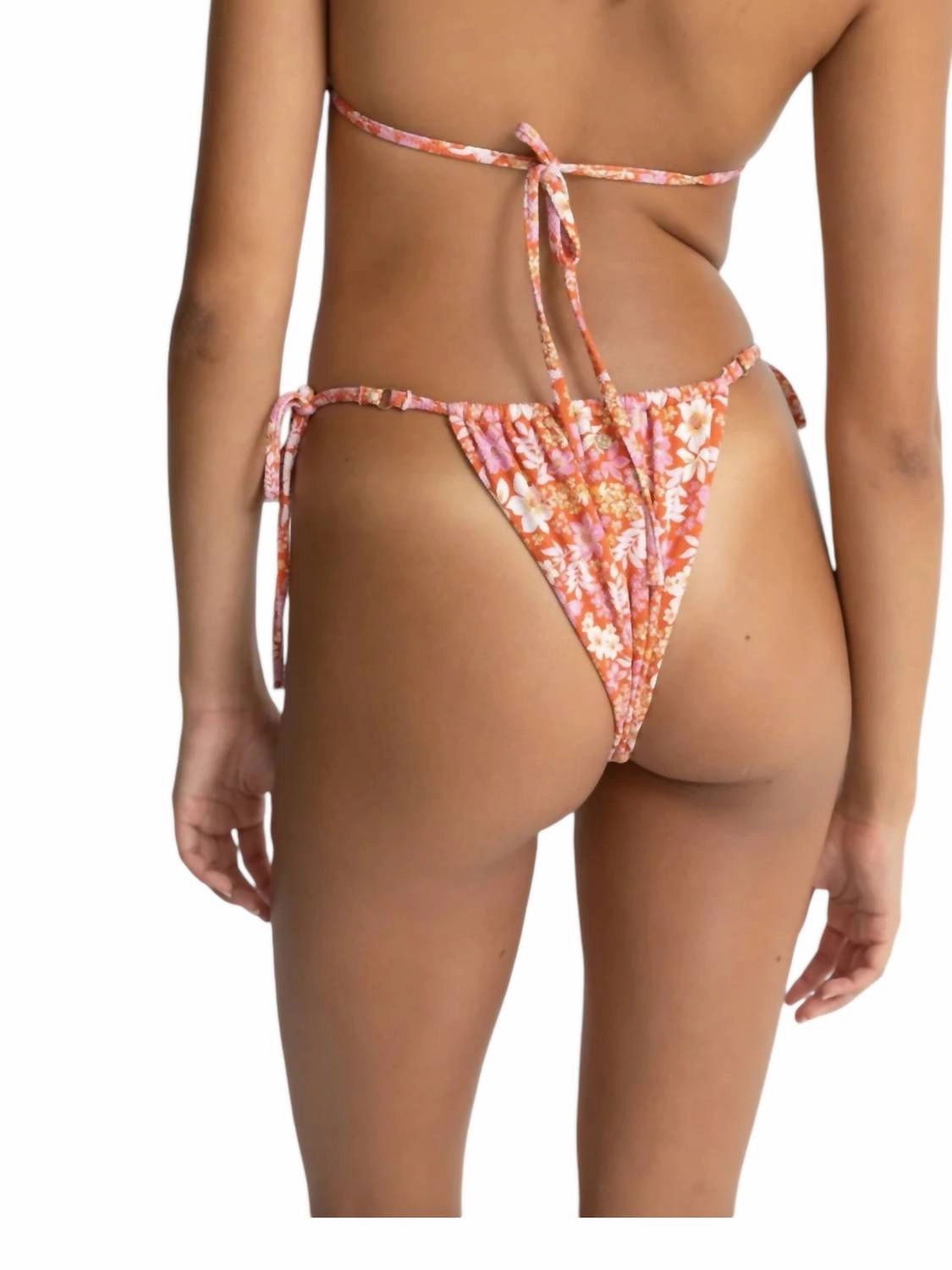 Luna Floral Gather Tie Side Itsy Bikini Bottom In Red