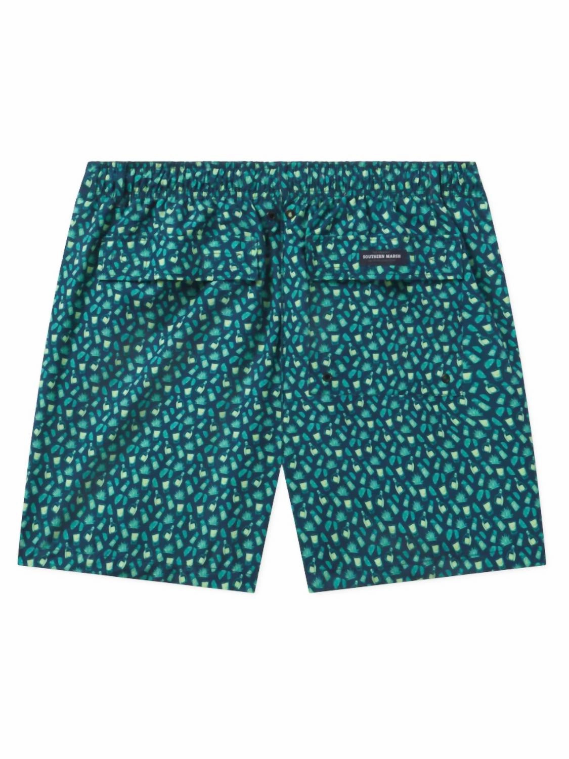 Men's Harbor Salt & Lime Swim Trunk In Navy & Mint Limes