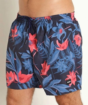 Men's Standard Piranha Tropical Print Swim Trunks In Navy