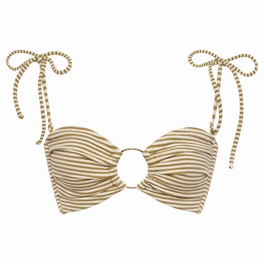 Neutral Stripe Tori Ties Bandeau Bikini Top