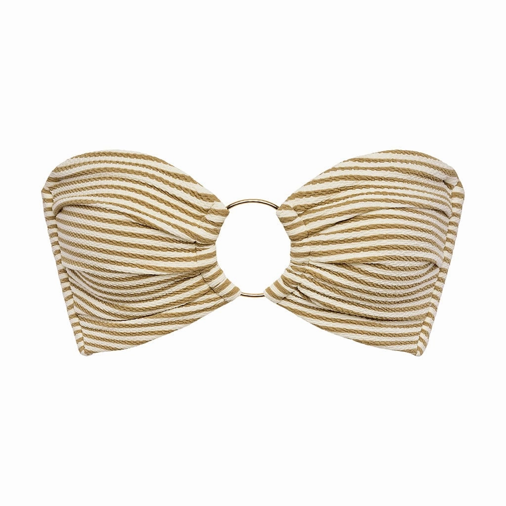 Neutral Stripe Tori Ties Bandeau Bikini Top