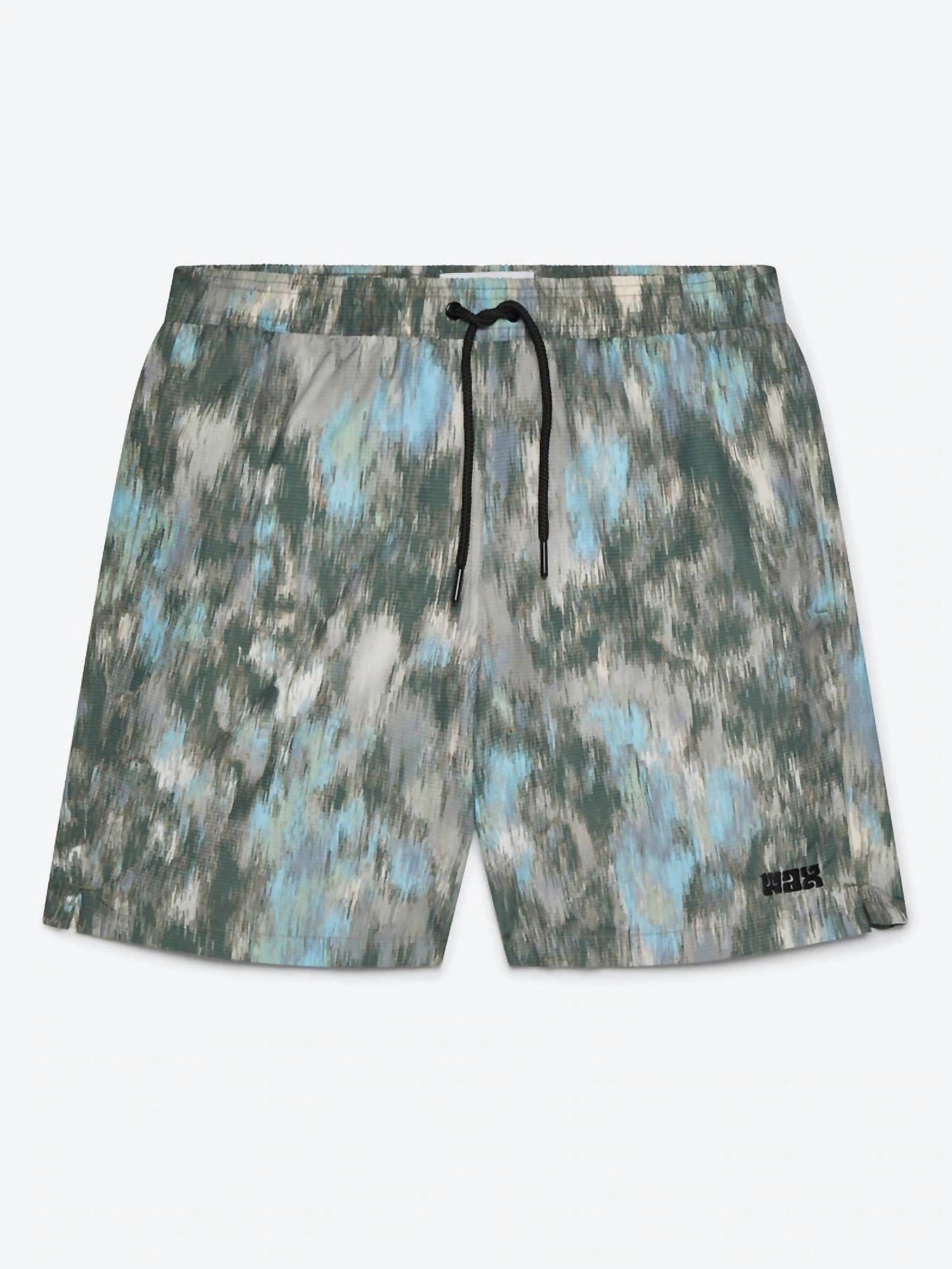 Noden Swim Short In Khaki Multi Floral Seersucker