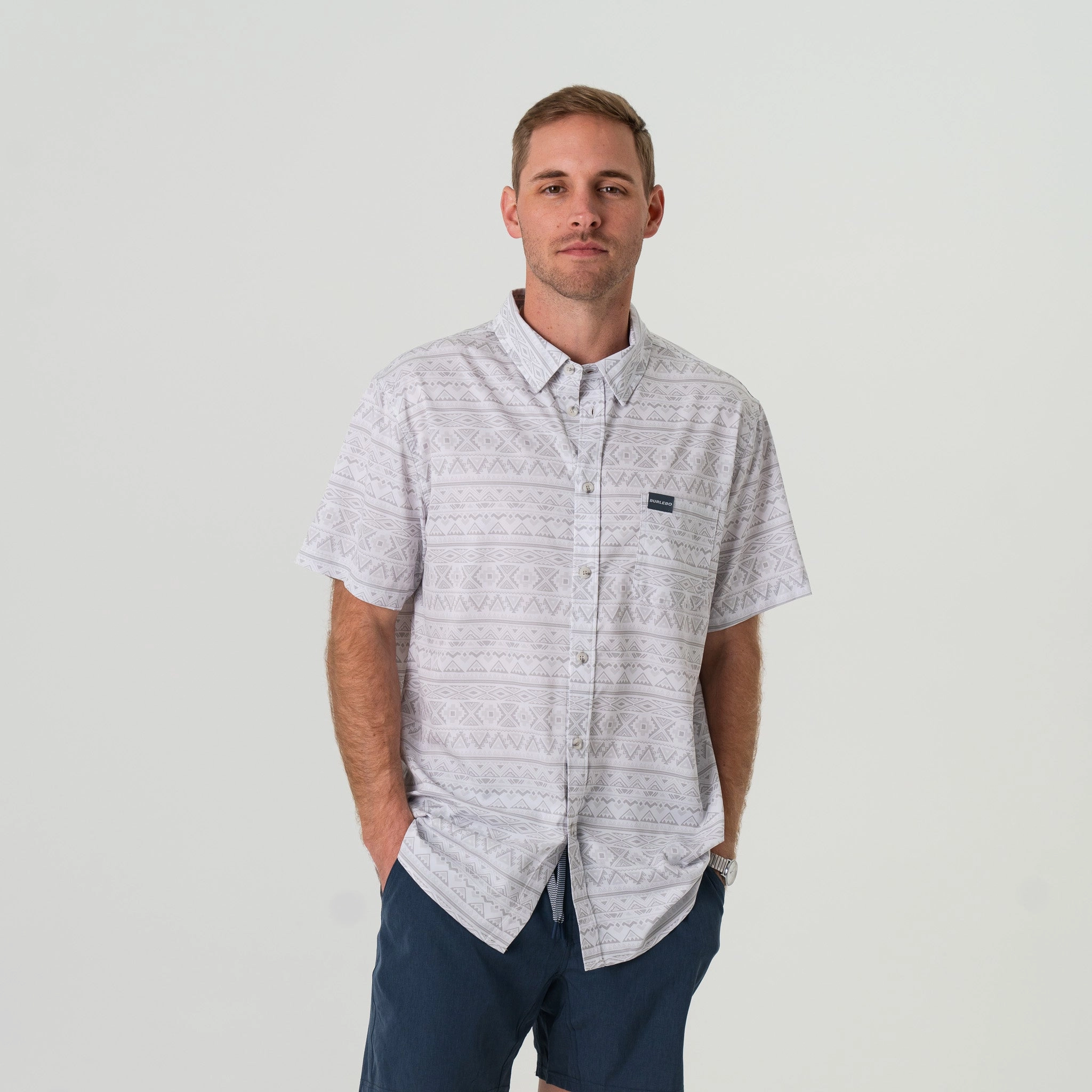 Performance Button Up - Grey Aztec