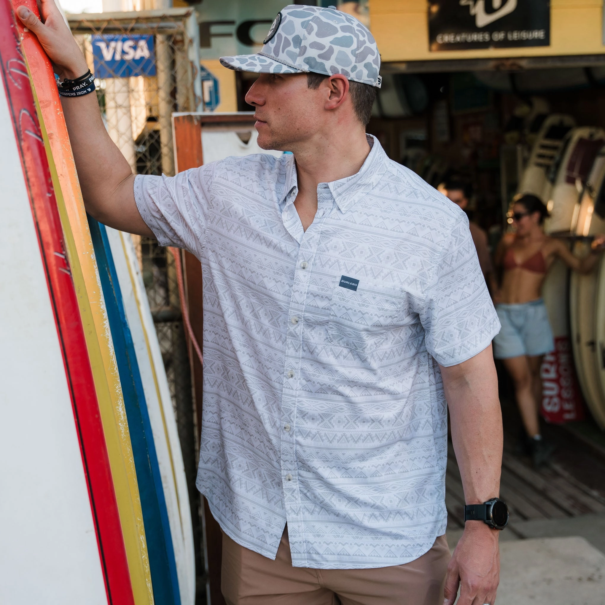 Performance Button Up - Grey Aztec
