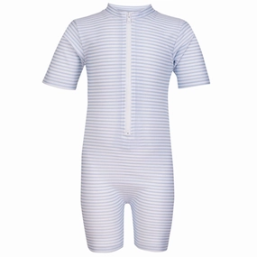 Petit Crabe Baby Blue/White Natsu Sunsuit with Zipper