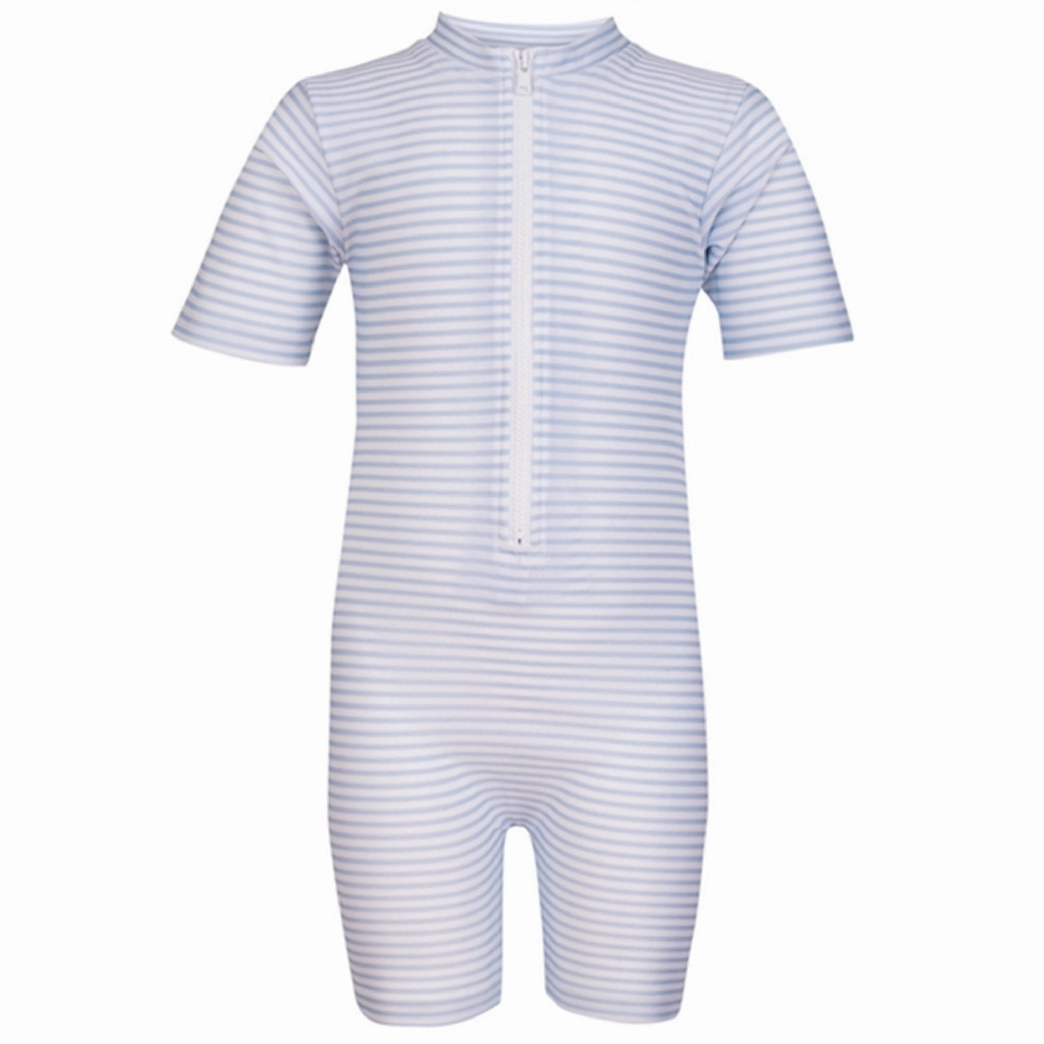 Petit Crabe Baby Blue/White Natsu Sunsuit with Zipper