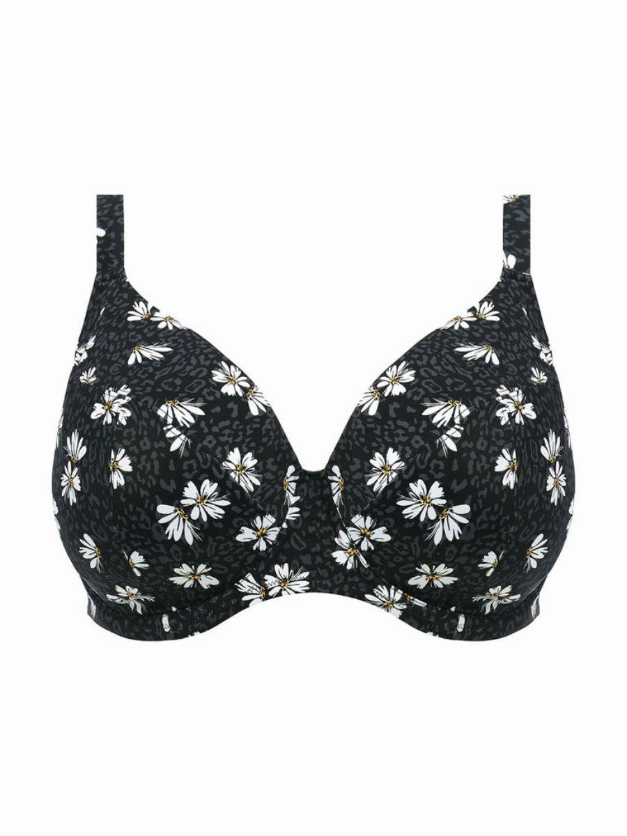 Plain Sailing Plunge Bikini Top - Black Daisy