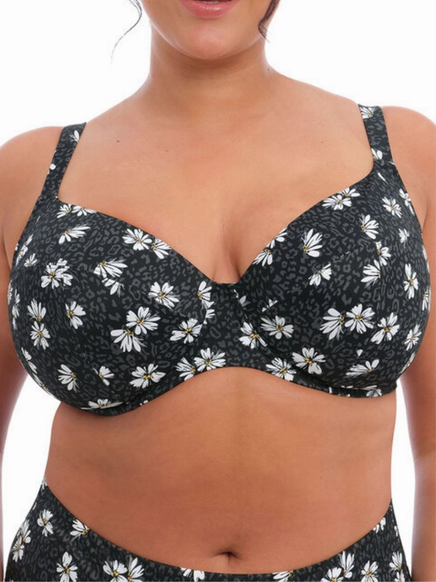 Plain Sailing Plunge Bikini Top - Black Daisy