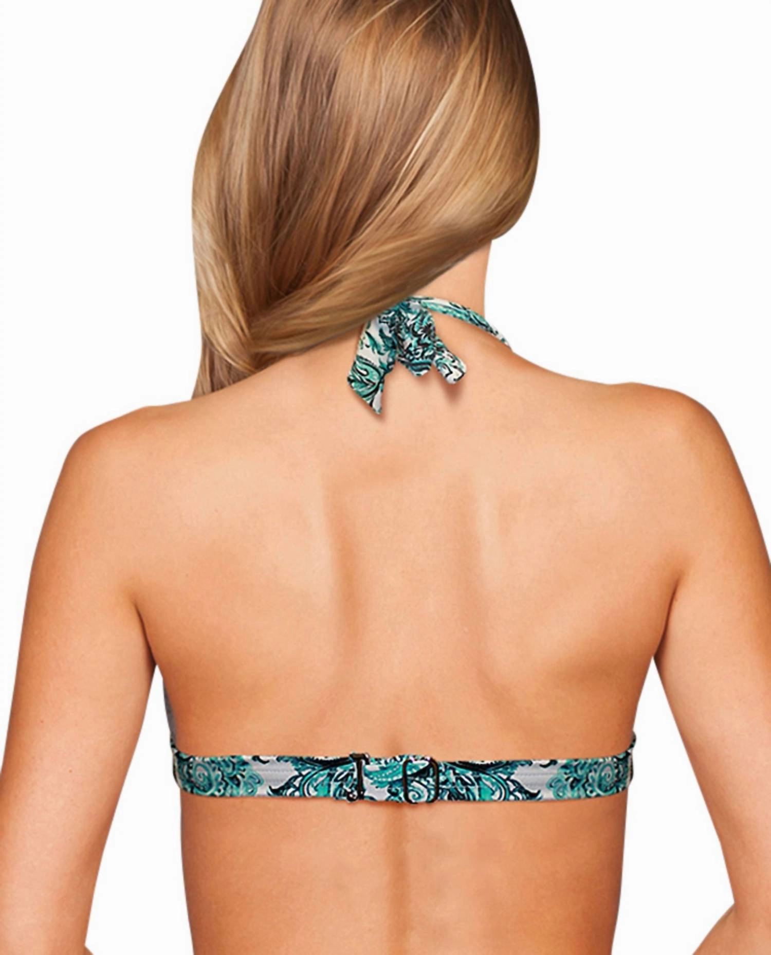 Plunge Triangle Halter Bikini Top In Peacock Bandana