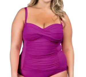 Plus Size Twist Front Tankini Top In Purple